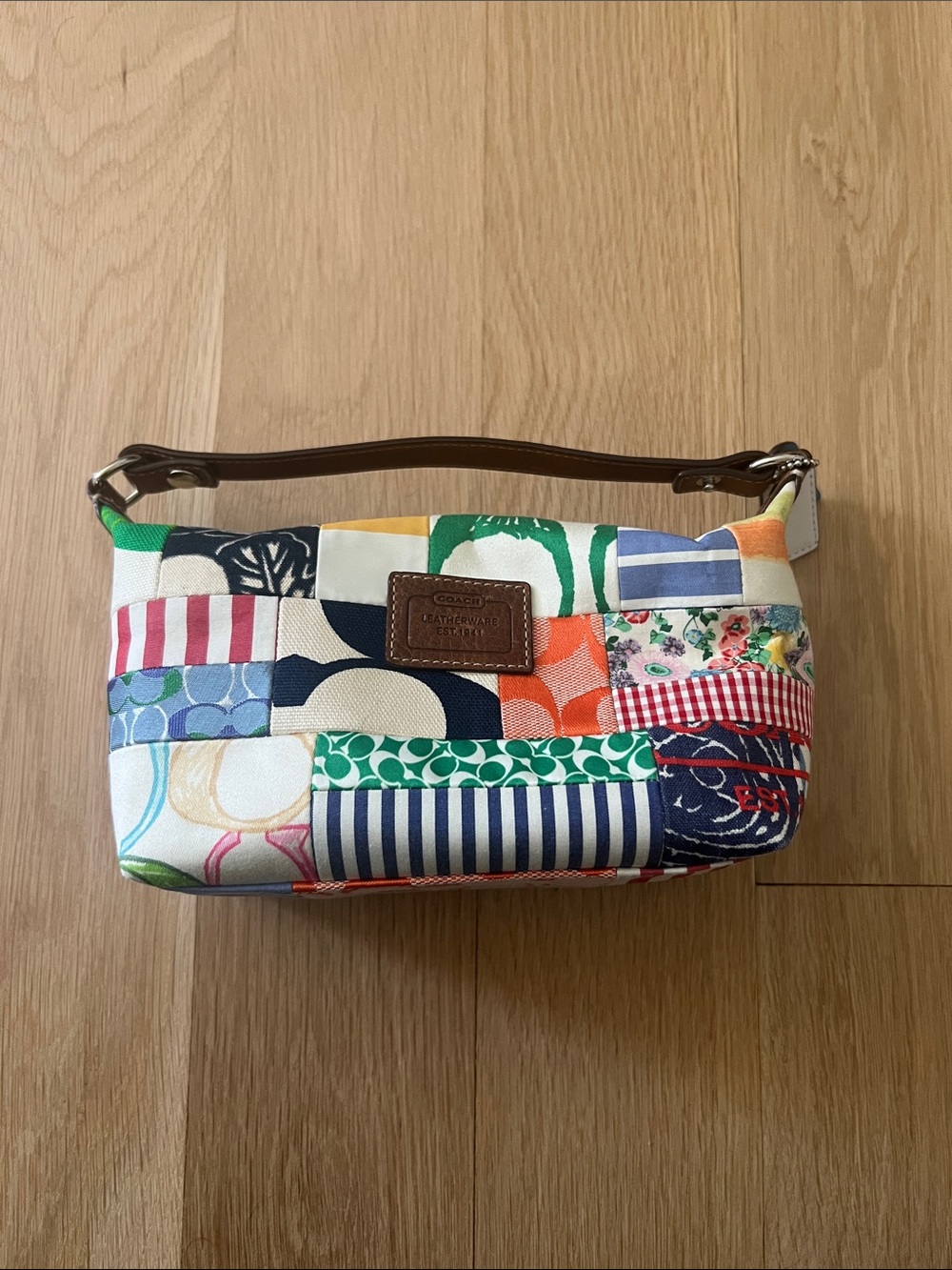 Coach Multicolor Patchwork mini Bag with Brown Leather Strap